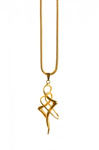 Pendant on golden chain isolated on the white